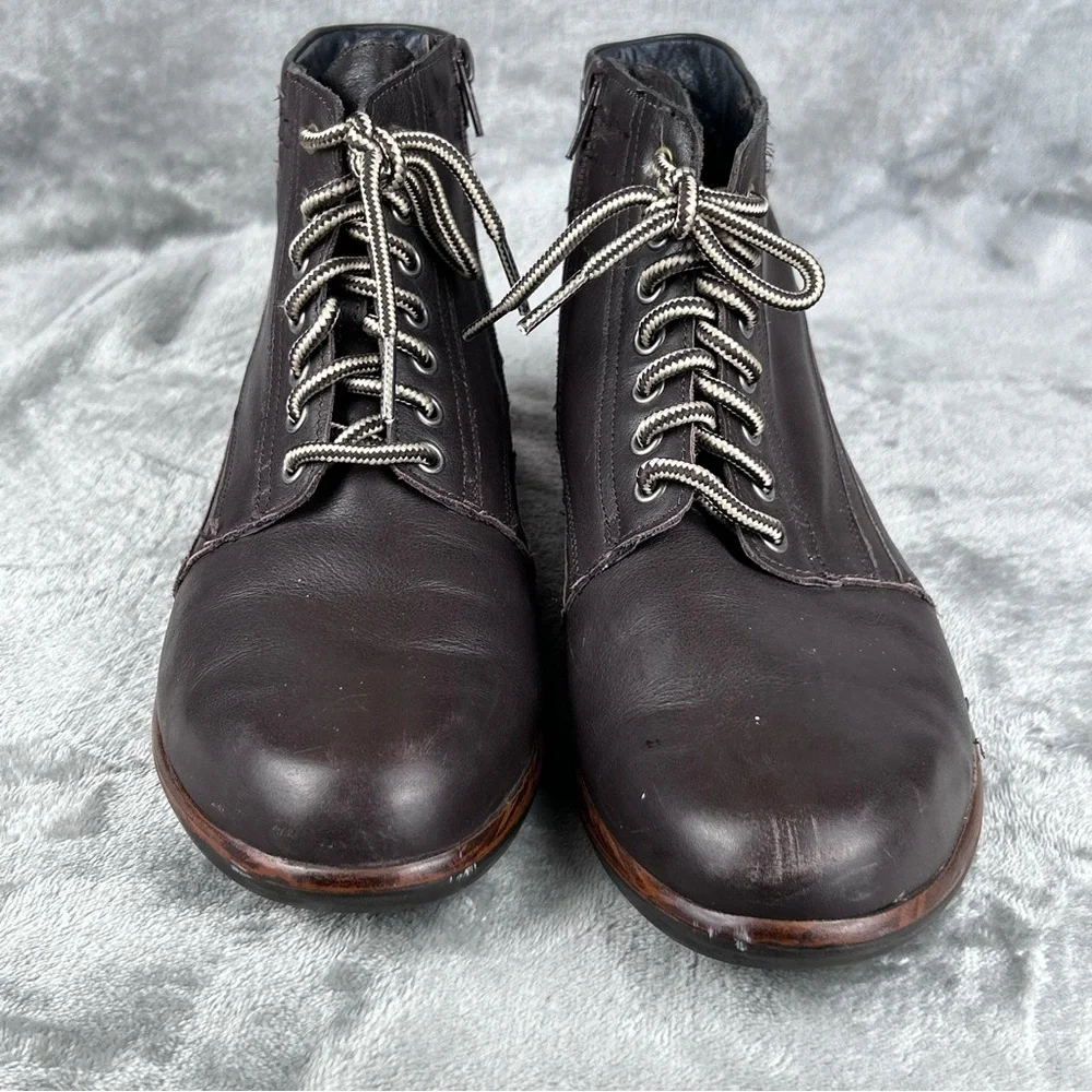 Naot Ankle Boots Womens EU 41 US 9 Brown Leather Lace Up Side Zip Preppy Classic